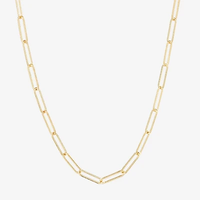Silver Reflections Textured 14K Gold Over Brass 18- 24" Paperclip Chain Necklace
