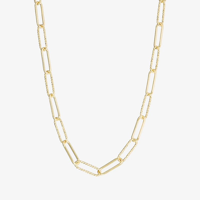 Silver Reflections Textured Womens 14K Gold Over Brass 16 Inch Paperclip Chain Necklace