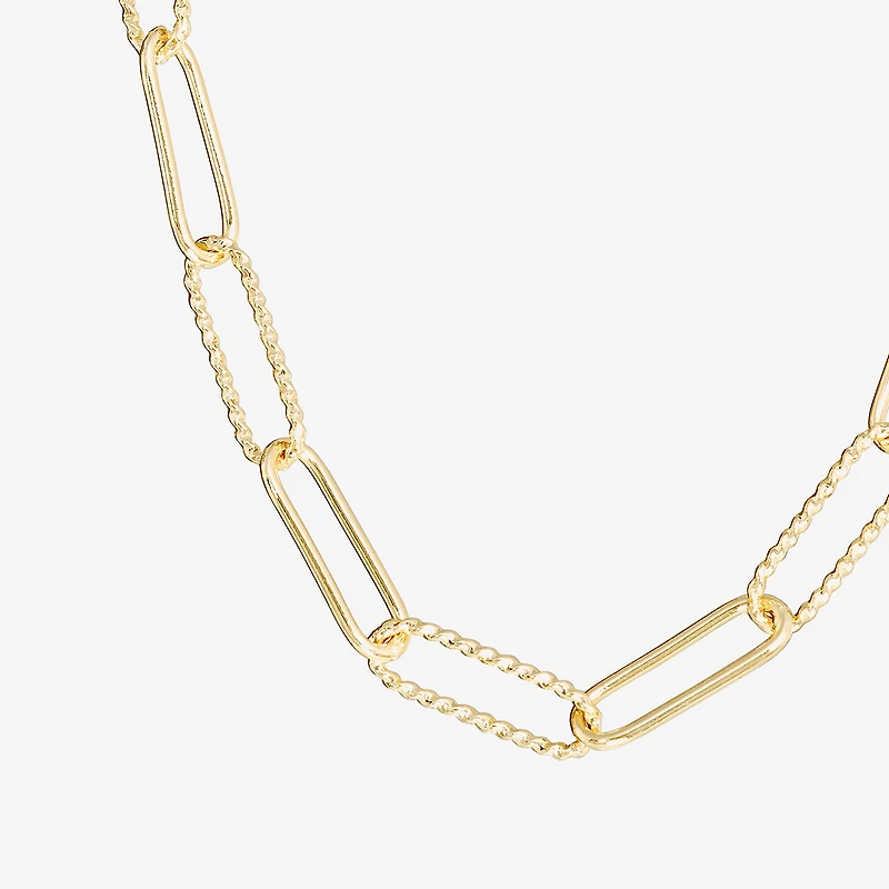 Silver Reflections Textured Womens 14K Gold Over Brass 16 Inch Paperclip Chain Necklace