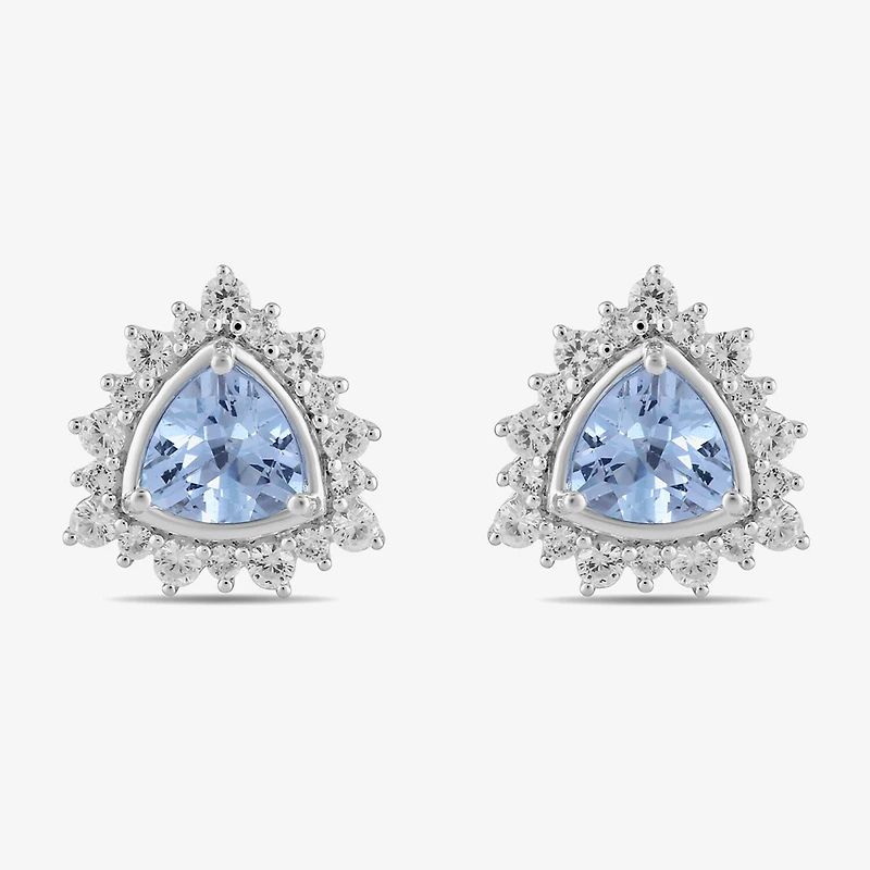 Genuine Blue Aquamarine Sterling Silver 10.7mm Triangle Stud Earrings