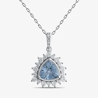 Womens Genuine Blue Aquamarine Sterling Silver Triangle 18 Inch Pendant Necklace