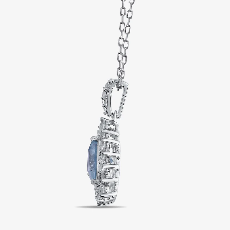 Womens Genuine Blue Aquamarine Sterling Silver Triangle 18 Inch Pendant Necklace
