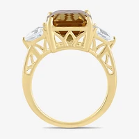 Womens Genuine Yellow Citrine 14K Gold Over Silver Side Stone Cocktail Ring
