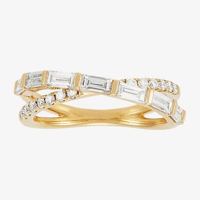 (H-I / Si1-Si2) Womens 2.5MM 1 CT. T.W. Lab Grown White Diamond 10K Gold Crossover Band