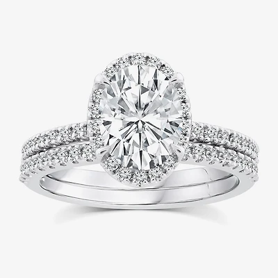 Signature By Modern Bride Womens 2 CT. T.W. Lab Grown White Diamond 10K or 14K Gold Oval Side Stone Bridal Set