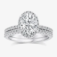 Signature By Modern Bride Womens 2 CT. T.W. Lab Grown White Diamond 10K or 14K Gold Oval Side Stone Bridal Set