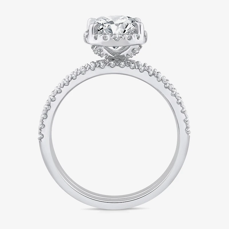 Signature By Modern Bride Womens 2 CT. T.W. Lab Grown White Diamond 10K or 14K Gold Oval Side Stone Bridal Set