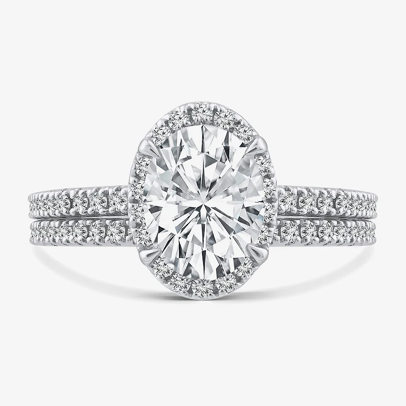 Signature By Modern Bride Womens 2 CT. T.W. Lab Grown White Diamond 10K or 14K Gold Oval Side Stone Bridal Set