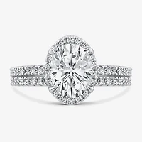 Signature By Modern Bride Womens 2 CT. T.W. Lab Grown White Diamond 10K or 14K Gold Oval Side Stone Bridal Set