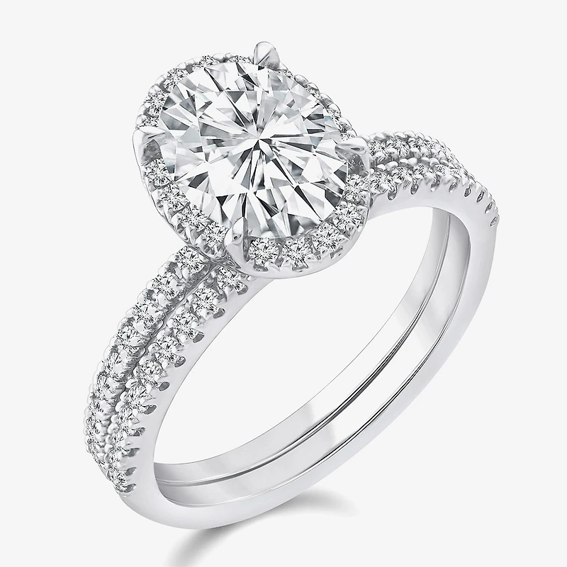 Signature By Modern Bride Womens 2 CT. T.W. Lab Grown White Diamond 10K or 14K Gold Oval Side Stone Bridal Set