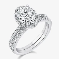 Signature By Modern Bride Womens 2 CT. T.W. Lab Grown White Diamond 10K or 14K Gold Oval Side Stone Bridal Set