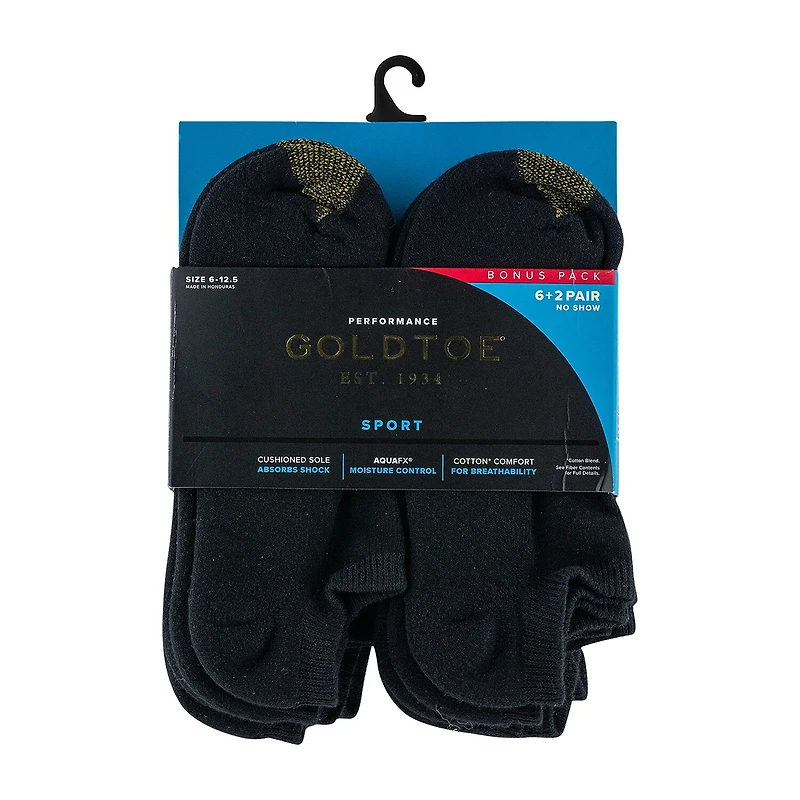 Gold Toe Athletic Sport Bonus Pack Mens Multi-Pack 8 Pair No Show Socks