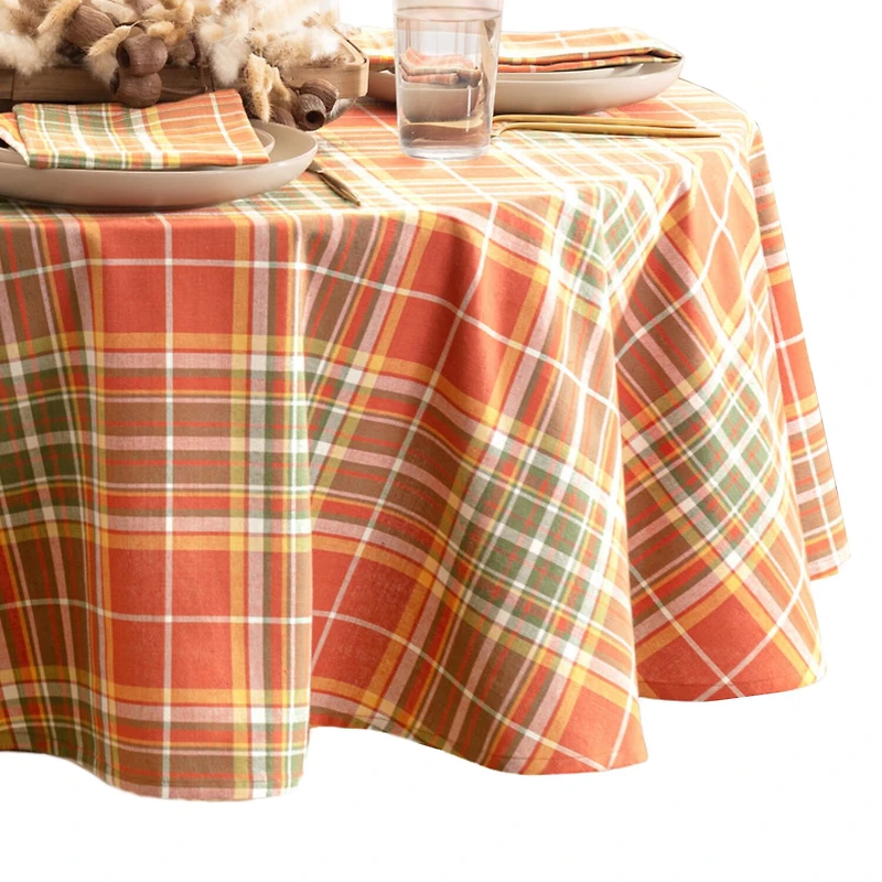 Elrene Home Fashions Hawley Plaid Harvest Cotton Round Tablecloth