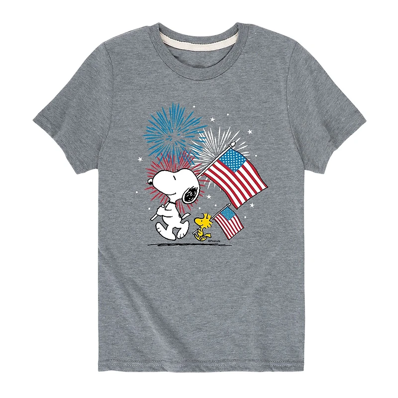 Snoopy And Woodstock American Flag Little & Big Kid Boys Crew Neck Short Sleeve Regular Fit Peanuts Graphic T-Shirt