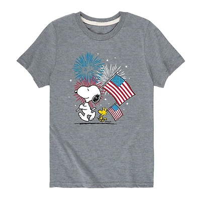 Snoopy And Woodstock American Flag Little & Big Kid Boys Crew Neck Short Sleeve Regular Fit Peanuts Graphic T-Shirt