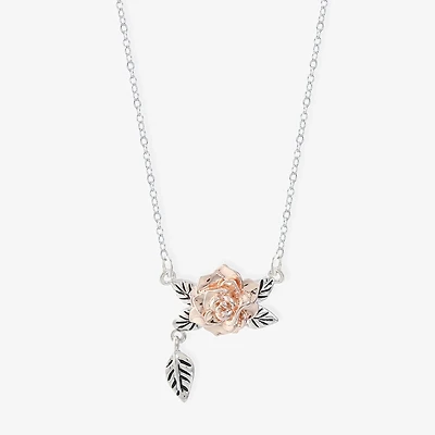 Disney Classics Womens Pure Silver Over Brass Flower 18 Inch Pendant Necklace