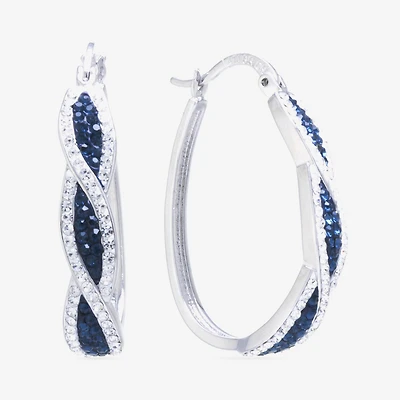 Sparkle Allure Womens Blue Crystal 35mm Oval Hoop Earrings