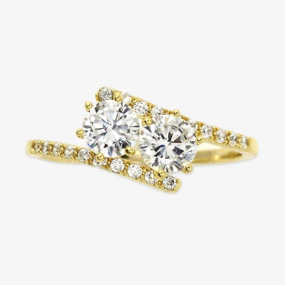 Sparkle Allure Womens White Cubic Zirconia 14K Gold Over Brass Hypoallergenic Bypass Engagement Ring