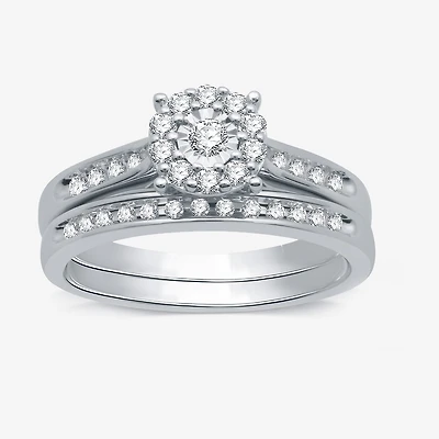 I Said Yes (H-I / I1) Womens 3/8 CT. T.W. Lab Grown White Diamond Sterling Silver Round Side Stone Halo Bridal Set