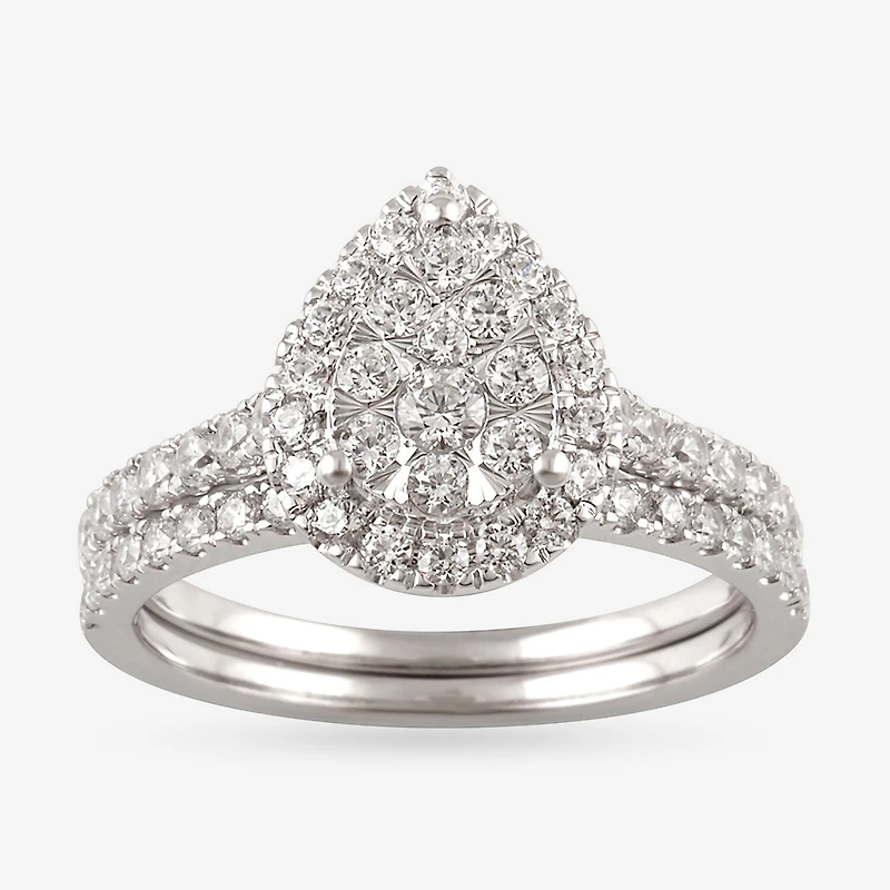 Signature By Modern Bride Womens 1 CT. T.W. Natural White Diamond 10K White Gold Pear Side Stone Halo Bridal Set