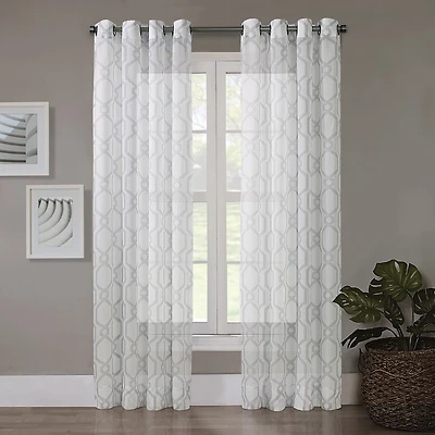 Regal Home Crushed Voile Geo Print Grommet Top Sheer Single Curtain Panel