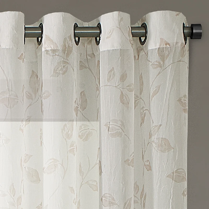 Regal Home Crushed Voile Leaves Print Grommet Top Sheer Single Curtain Panel