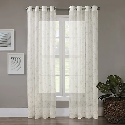 Regal Home Crushed Voile Leaves Print Grommet Top Sheer Single Curtain Panel