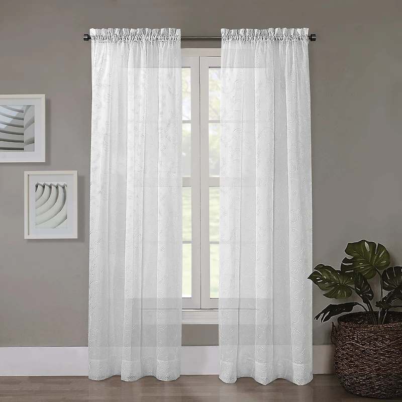 Regal Home Embroidered Voile Rod Pocket Sheer Single Curtain Panel
