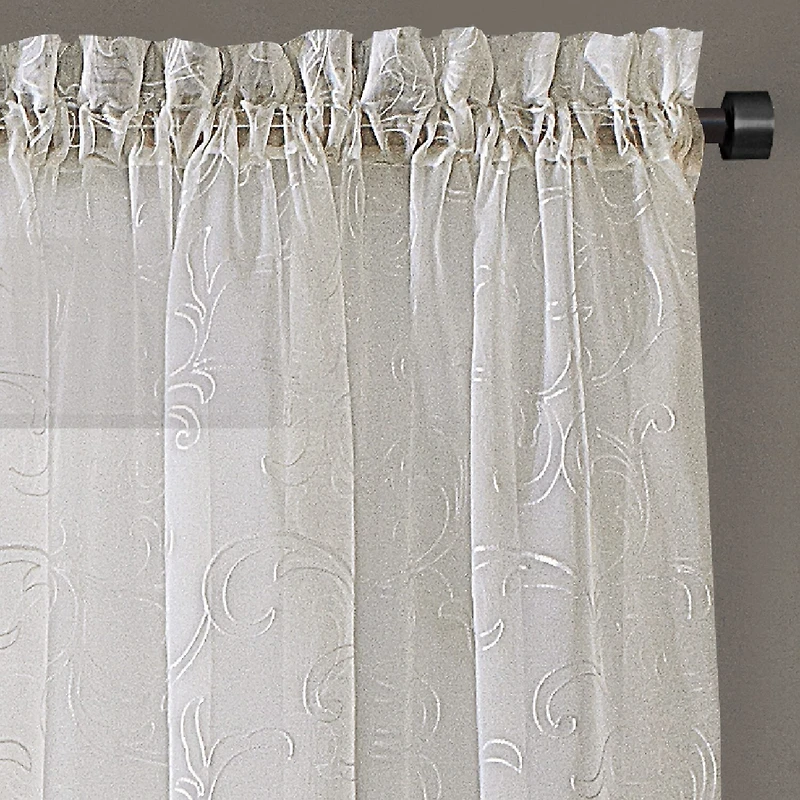 Regal Home Embroidered Voile Rod Pocket Sheer Single Curtain Panel