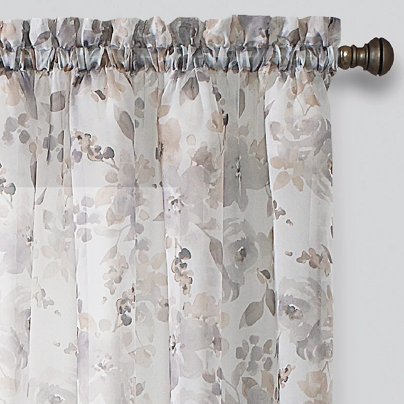Regal Home Floral Printed Voile Rod Pocket Sheer Single Curtain Panel