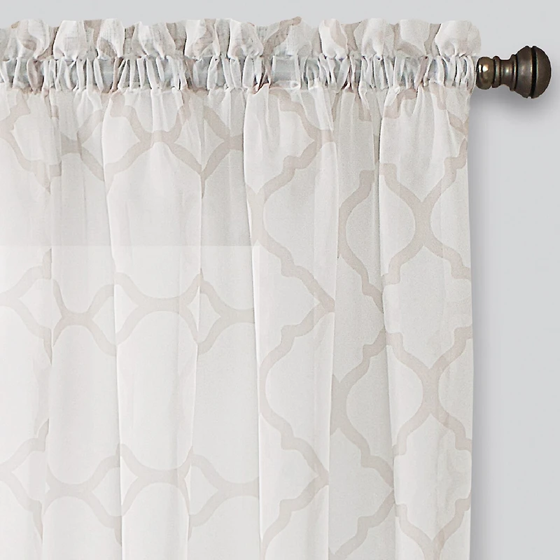 Regal Home Fret Printed Voile Rod Pocket Sheer Single Curtain Panel