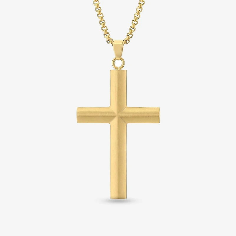 Mens Gold Ion Plated Stainless Steel Cross Pendant Necklace
