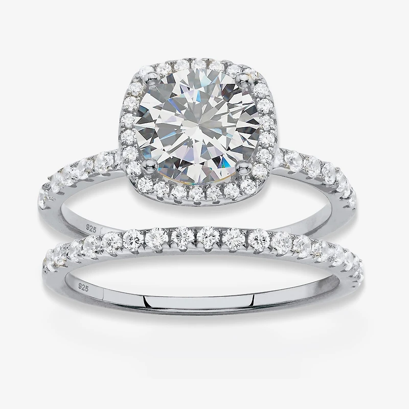 DiamonArt® Womens 2 3/4 CT. T.W. White Cubic Zirconia Platinum Over Silver Round Bridal Set