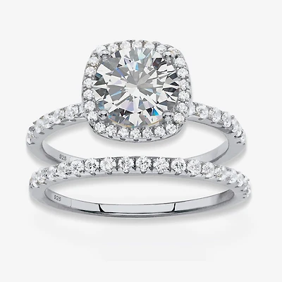 DiamonArt® Womens 2 3/4 CT. T.W. White Cubic Zirconia Platinum Over Silver Round Bridal Set