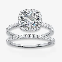 DiamonArt® Womens 2 3/4 CT. T.W. White Cubic Zirconia Platinum Over Silver Round Bridal Set