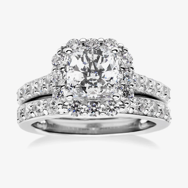 100 Facets by DiamonArt® 3.11 CT. T.W. Cubic Zirconia Halo Bridal Set