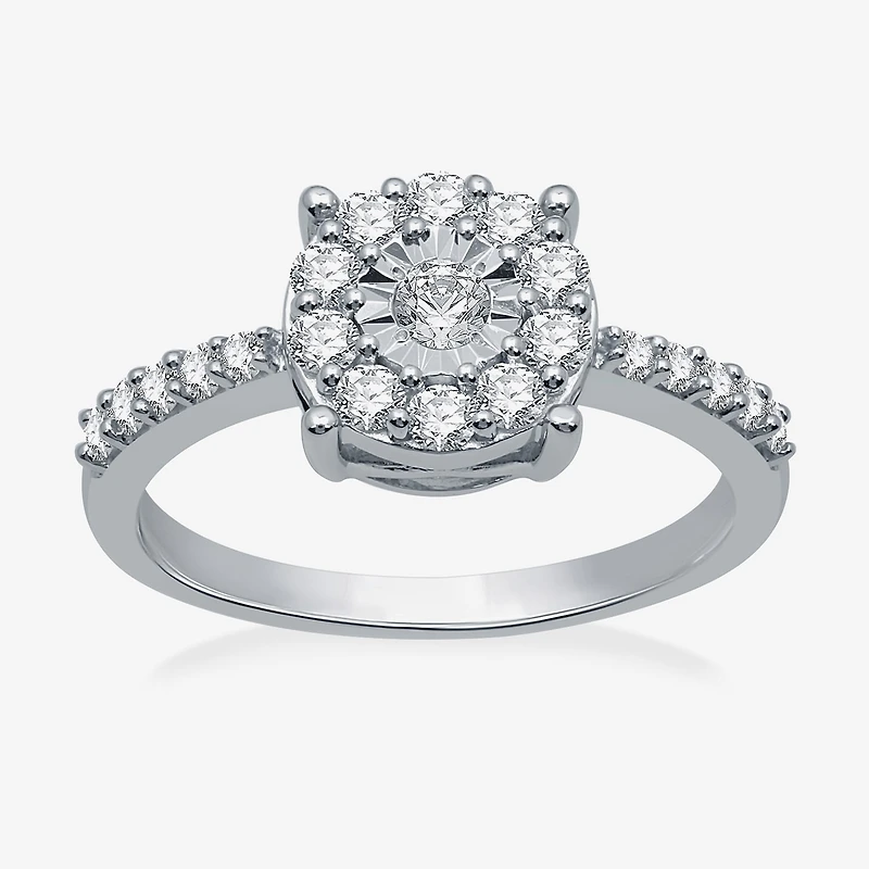 Womens / CT. T.W. Natural White Diamond Sterling Silver Halo Cocktail Ring