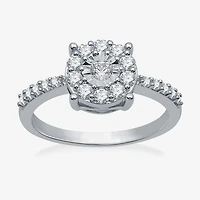 Womens / CT. T.W. Natural White Diamond Sterling Silver Halo Cocktail Ring