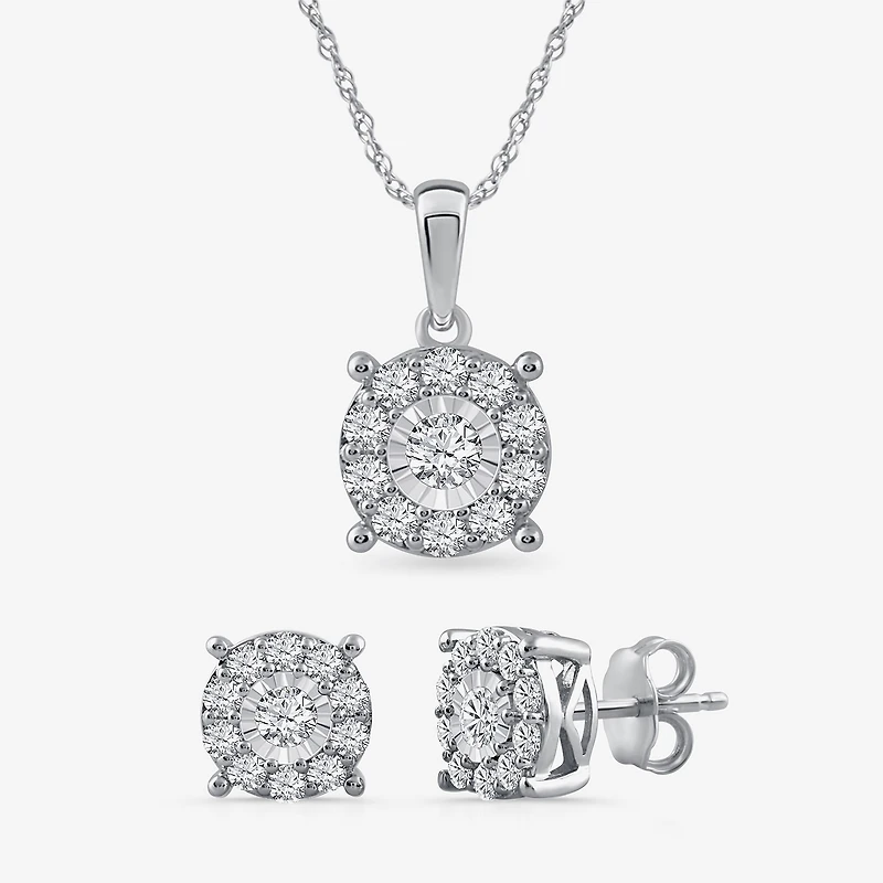 Womens 1 CT. T.W. Natural White Diamond Sterling Silver 2-pc. Jewelry Set