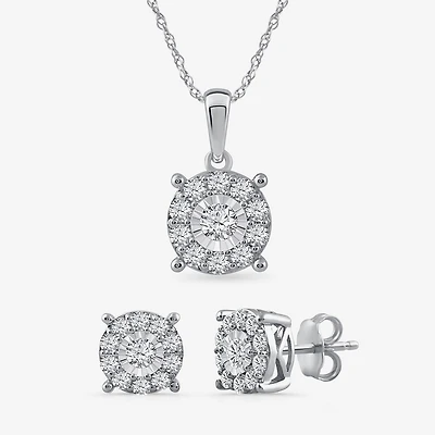 Womens 1 CT. T.W. Natural White Diamond Sterling Silver 2-pc. Jewelry Set