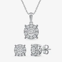 Womens 1 CT. T.W. Natural White Diamond Sterling Silver 2-pc. Jewelry Set