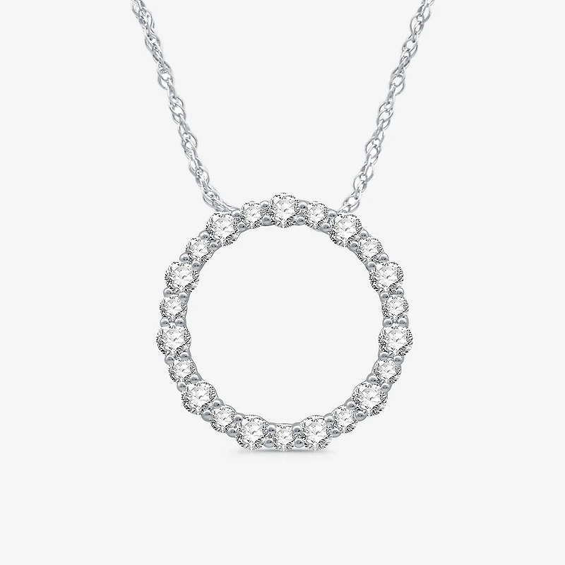 Womens 1 CT. T.W. Natural White Diamond Sterling Silver Circle 18 Inch Pendant Necklace