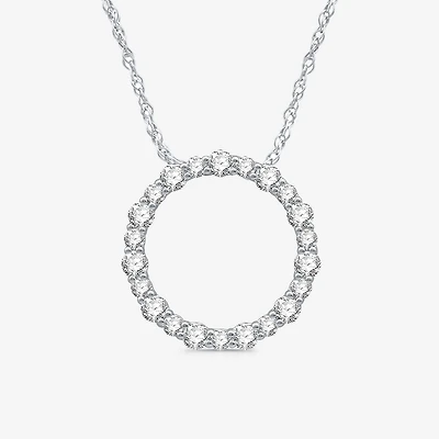 Womens 1 CT. T.W. Natural White Diamond Sterling Silver Circle 18 Inch Pendant Necklace