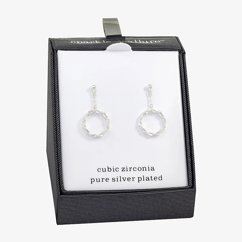Sparkle Allure Womens Cubic Zirconia Pure Silver Over Brass Round Drop Earrings