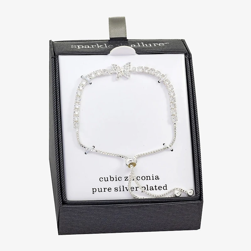 Sparkle Allure Womens Cubic Zirconia Pure Silver Over Brass Butterfly 6 3/4 Inch Tennis Bracelet