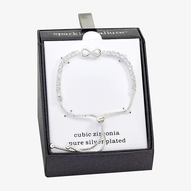Sparkle Allure Womens Cubic Zirconia Pure Silver Over Brass Infinity 6 3/4 Inch Tennis Bracelet