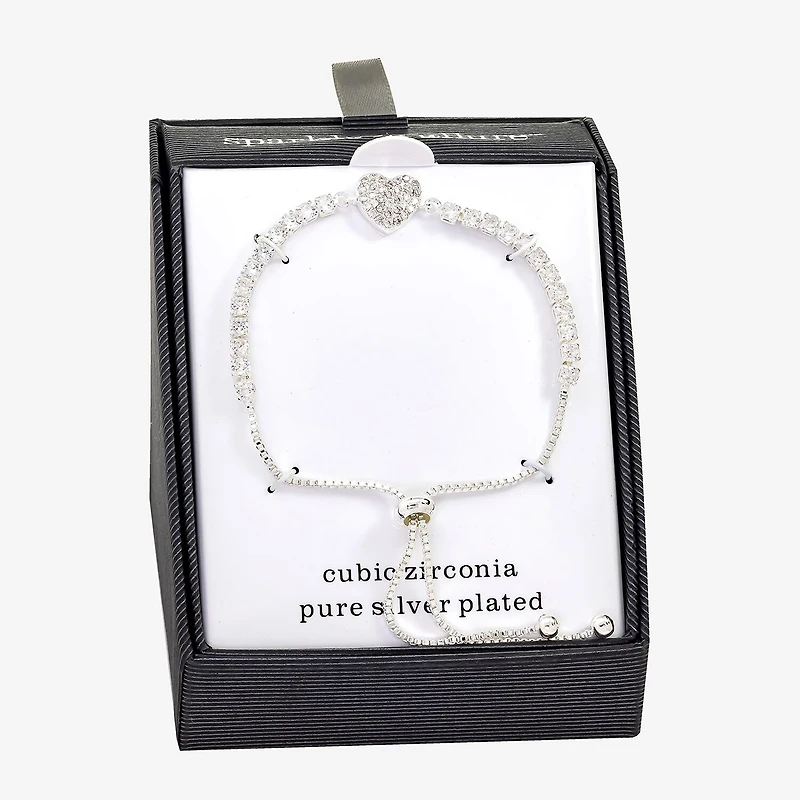 Sparkle Allure Womens Cubic Zirconia Heart Bolo Bracelet