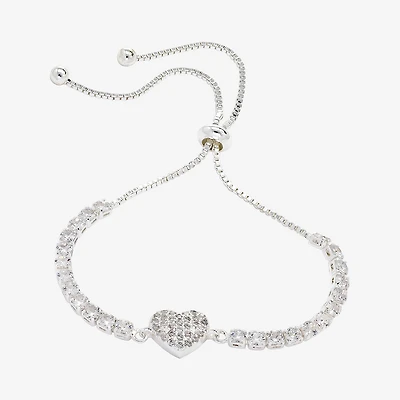 Sparkle Allure Womens Cubic Zirconia Heart Bolo Bracelet