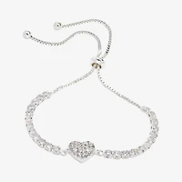 Sparkle Allure Womens Cubic Zirconia Heart Bolo Bracelet
