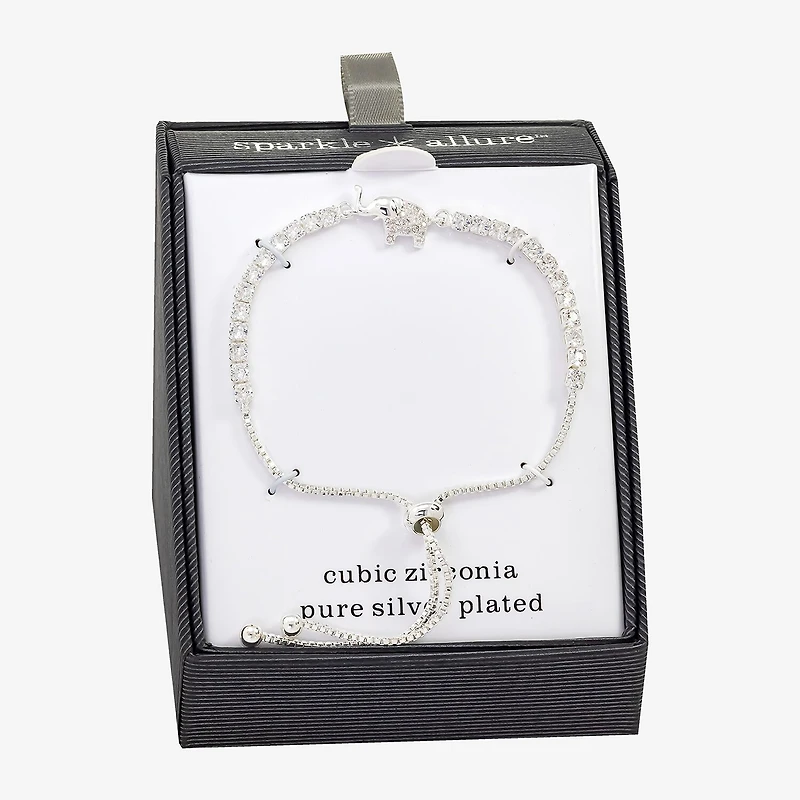 Sparkle Allure Elephant Womens Cubic Zirconia Bolo Bracelet